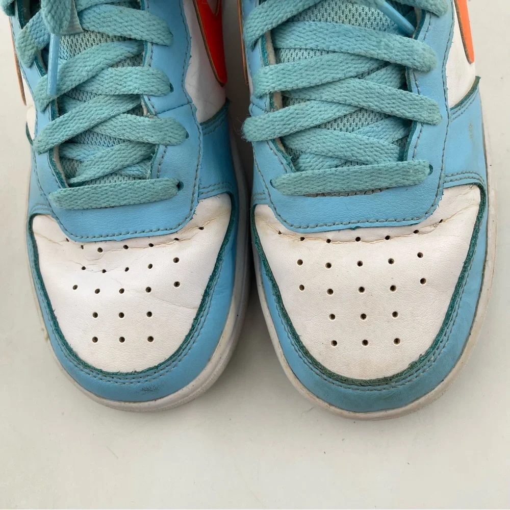 Nike Big Kids Court Borough Mid 2 - SZ 7 Y - Lt Blue White Orange Shoes